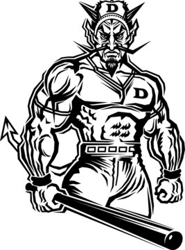 muscular devil baseball team mascot for school, college or league