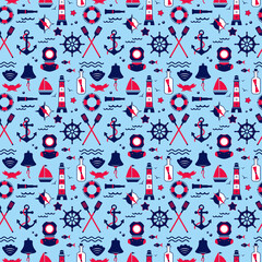 Seamless texture from sailing elements. Pattern, abstract background, wallpaper. Nautical collection,  marine travel icons.