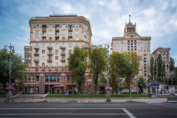 Fototapeta na wymiar Stalinist style architecture buildings at Khreshchatyk Street - Kiev, Ukraine - Kiev, Ukraine