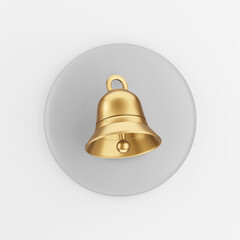 Golden bell icon. 3d rendering gray round key button, interface ui ux element.