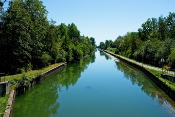 Moy-de-l'Aisne France - 30 July 2020 - Locks in Canal de la Sambre a l'Oise in France
