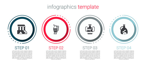 Set Parthenon, Ancient amphorae, Broken and Bottle of olive oil. Business infographic template. Vector.