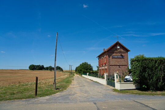 Pithon France - 29 July 2020 - Old railway station building of Pithon-Estouilly in Aisne France