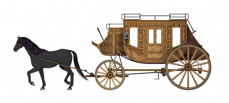 cavallo con carrozza su sfondo bianco