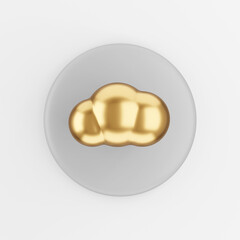 Gold cloud icon cartoon style. 3d rendering gray round key button, interface ui ux element.