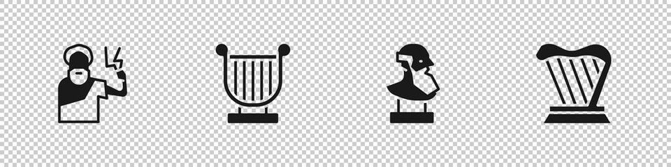 Set Zeus, Ancient lyre, bust sculpture and Harp icon. Vector. © Kostiantyn