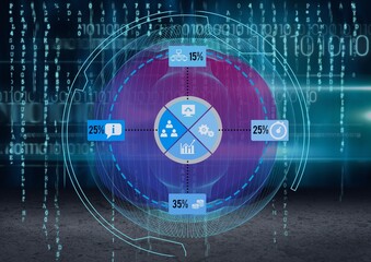 Computer interface with statistical data processing and binary coding against grey background