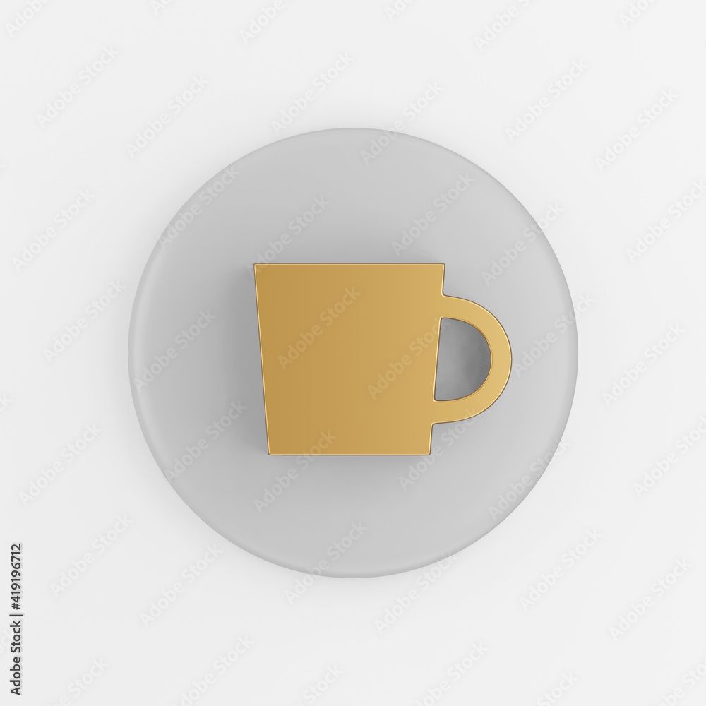 Poster gold flat cup icon. 3d rendering gray round key button, interface ui ux element.
