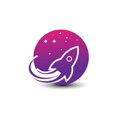 Rocket ship in a flat style.Vector illustration with flying rocket.Space travel to the moon.Space rocket launch