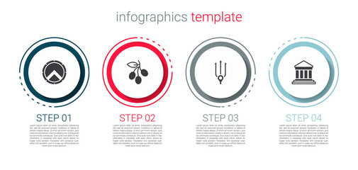 Set Greek shield, Olives branch, Neptune Trident and Parthenon. Business infographic template. Vector.