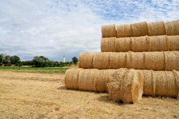 Seraucourt-Le-Grand France - 26 July 2020 - Hay bales near Seraucourt Le Grand