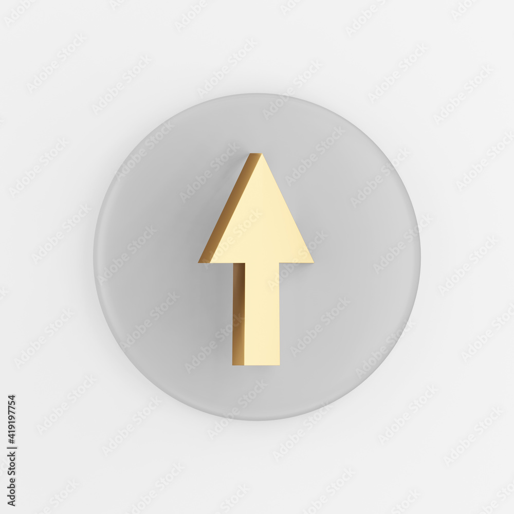 Poster up arrow gold icon. 3d rendering gray round key button, interface ui ux element.