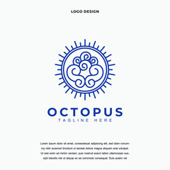 Creative octopus line icon logo design vector illustration. octopus in circle logo design color editable