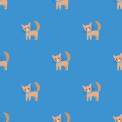 Seamless vector pattern with cats on a blue background. Background for textiles, covers, screensavers, children is bed linen.