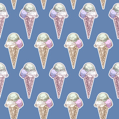 Ice Cream Seamless Pattern. Hand Drawn Background. 