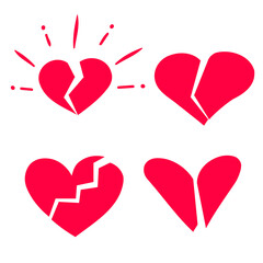 Broken heart icon doodle hand drawn style vector set illustration isolated on white background clipart