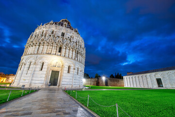 Pisa Baptistery at night in field of Miracles