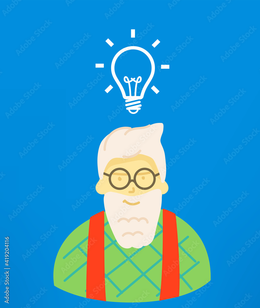 Poster hipster is thinking. idea concept with hipster and lightbulb