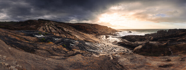 Fototapeta premium Sunset in the basque coast under Jaizkibel mountain in Hondarribia, Basque Country..