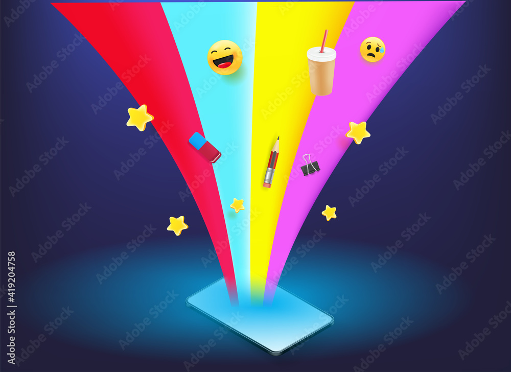 Poster Modern smartphone with different elements flowing into it