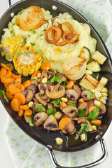 Fried mushrooms with mashed potatoes and corn on the cob picture 02