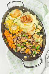 Fried mushrooms with mashed potatoes and corn on the cob picture 03