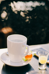 cup of tea with lemon and honey. morning tea