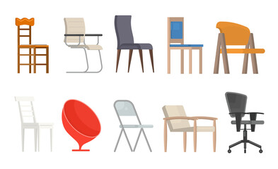 Cartoon Color Chair Icon Set. Vector