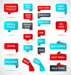 Vector stickers, price tag, banner, label. Coupon sale, offers and promotions vector template.