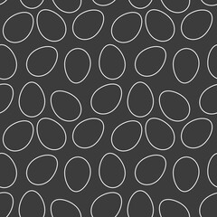 Eggs seamless pattern. Easter eggs outline shapes on black background.