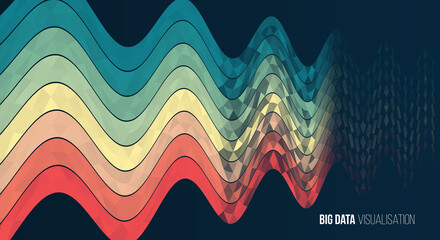 Geometric colorful waves array. Digital data visualization. Futuristic isometric finance tradings. Big data analysis.