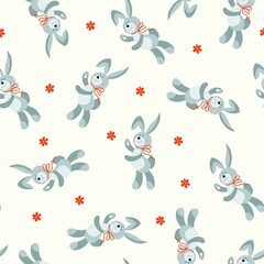 Seamless pattern of cute bunnies. Vector illustration. Print for children's textiles, packaging. -01