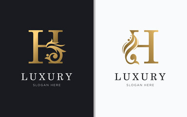 Luxury letter H with gold color logo template