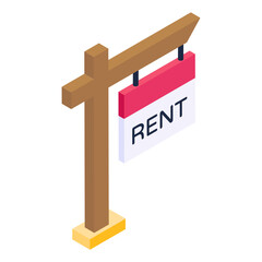 
Rent board in trendy isometric icon 

