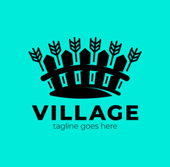 Wheat and fence village logo. perfect for farm, village or building insurance company logo vector illustration design