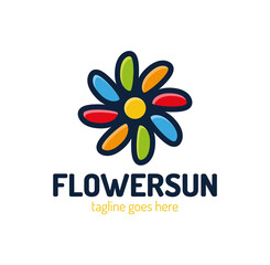 Sunshine creative symbol concept. Sunlight, solarium, sunblock cream, protection screen abstract business logo. Summer flower sunrise, sun rays icon