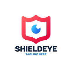 Eye and shield monitoring logo icon. Security, protection, guard, vision, defense, video monitoring symbol. Vector