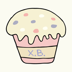 Hand drawn easter cake, bread. Colored Easter cake sticker black outline. Doodle vector illustration in cute style. Design for Easter, postcards, stickers. Isolated on white background