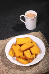 Cake rusk with tea pakistani, indian dessert snack