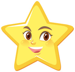 Star cartoon character with happy face expression on white background