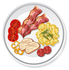 Top view of breakfast set on a dish isolated