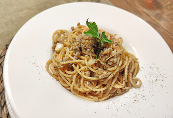 spaghetti with fresh anchovies italian food