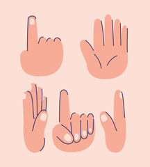 set of hands icons on a pink background