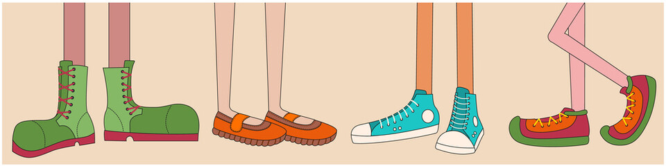 Set of four pairs of different types modern shoes. Vector illustration.