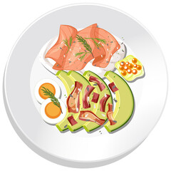 Top view of breakfast set on a dish isolated