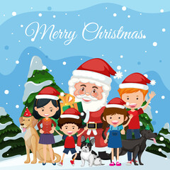 Santa and happy family member on Christmas  background
