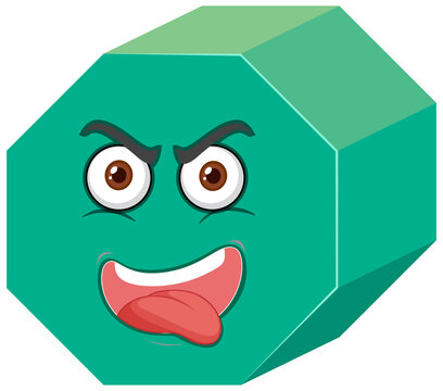 Hexagonal prism cartoon character with face expression on white background