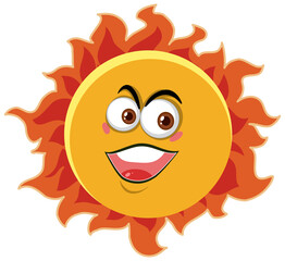 Sun cartoon character with happy face expression on white background