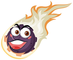 Flame meteor cartoon character with happy face expression on white background