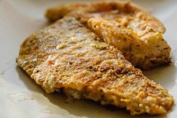 Fish seafood healthy food cooking. Cooking healthy food from fish, seafood. Fried fish, breaded.